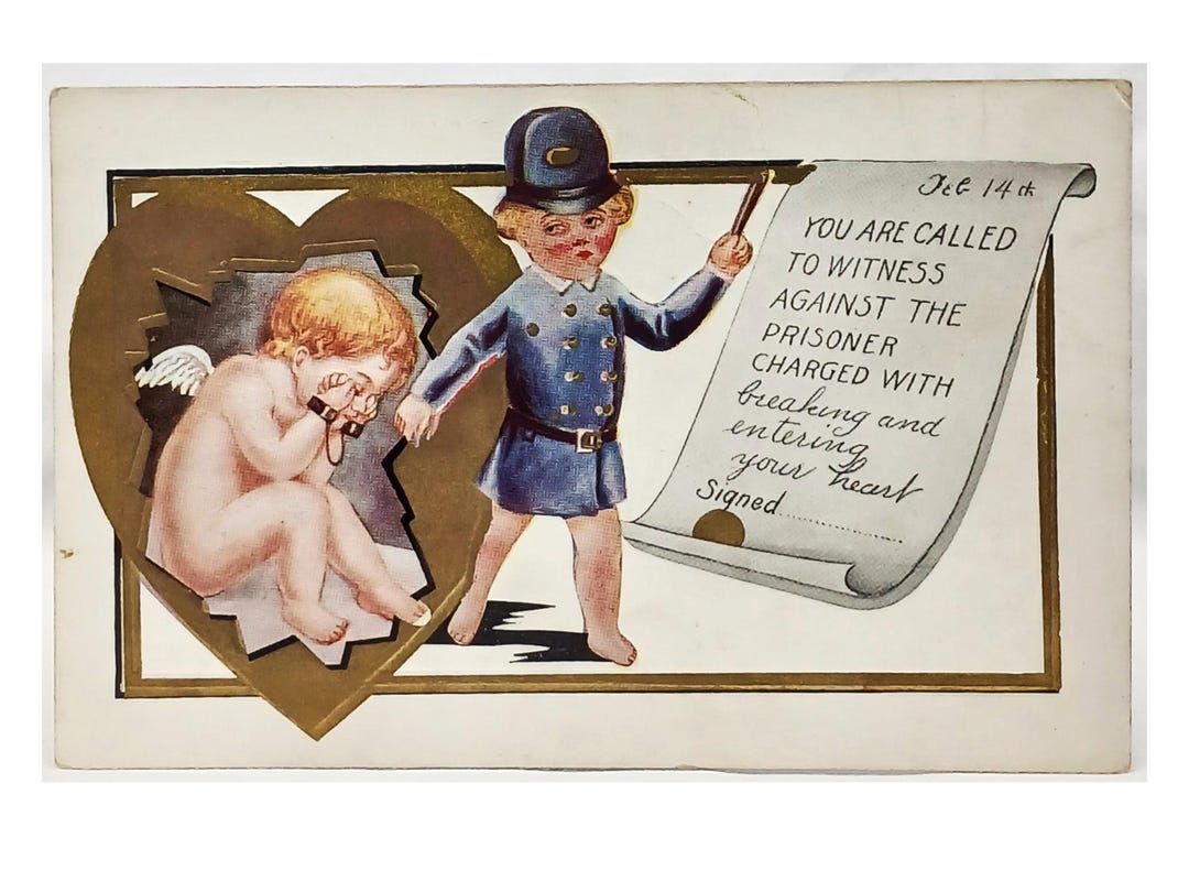 Valentine Postcard Little Boy as Police Officer Cupid in Handcuffs - Etsy