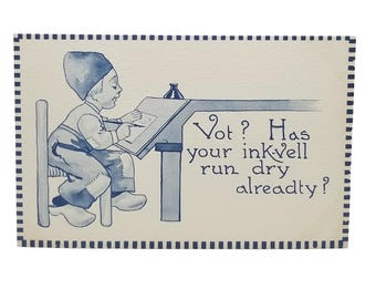 Dutch Boy Sketching Postcard Series 109, Vintage Illustrated Card, Blue & White Art, Bernhardt Wall