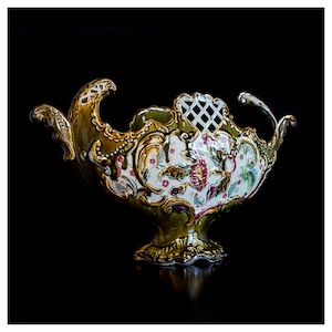 Antique Ceramic Faience Majolica Jardinière with floral decorations