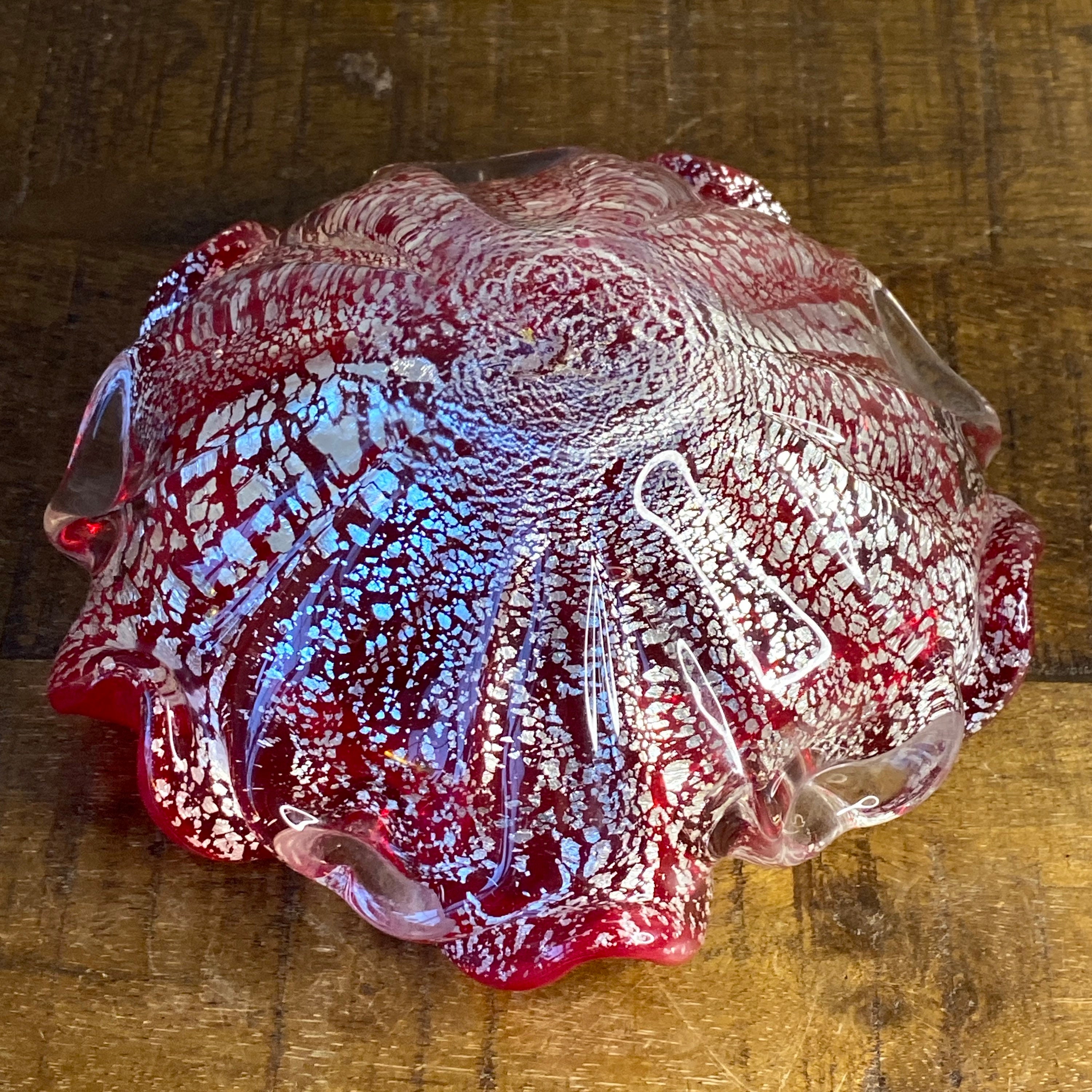 Vintage Venetian Murano Red and Silver Flecks Art Glass