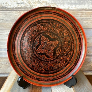 Antique 19th Century Burmese Lacquer Round Tray Platter