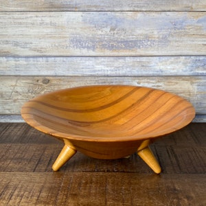 Vintage 1960s Handmade Three Legged Stripy Bowl Sovereign New Zealand Timbers