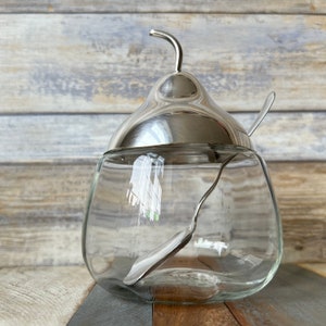 Vintage Art Deco Glass and Silver Plated Pear Shaped Sugar Bowl Jelly Jar
