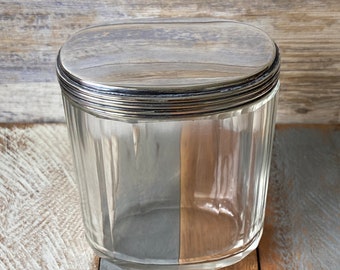 Antique Victorian Edwardian Silver Plated Lead Crystal Dressing Table Jar