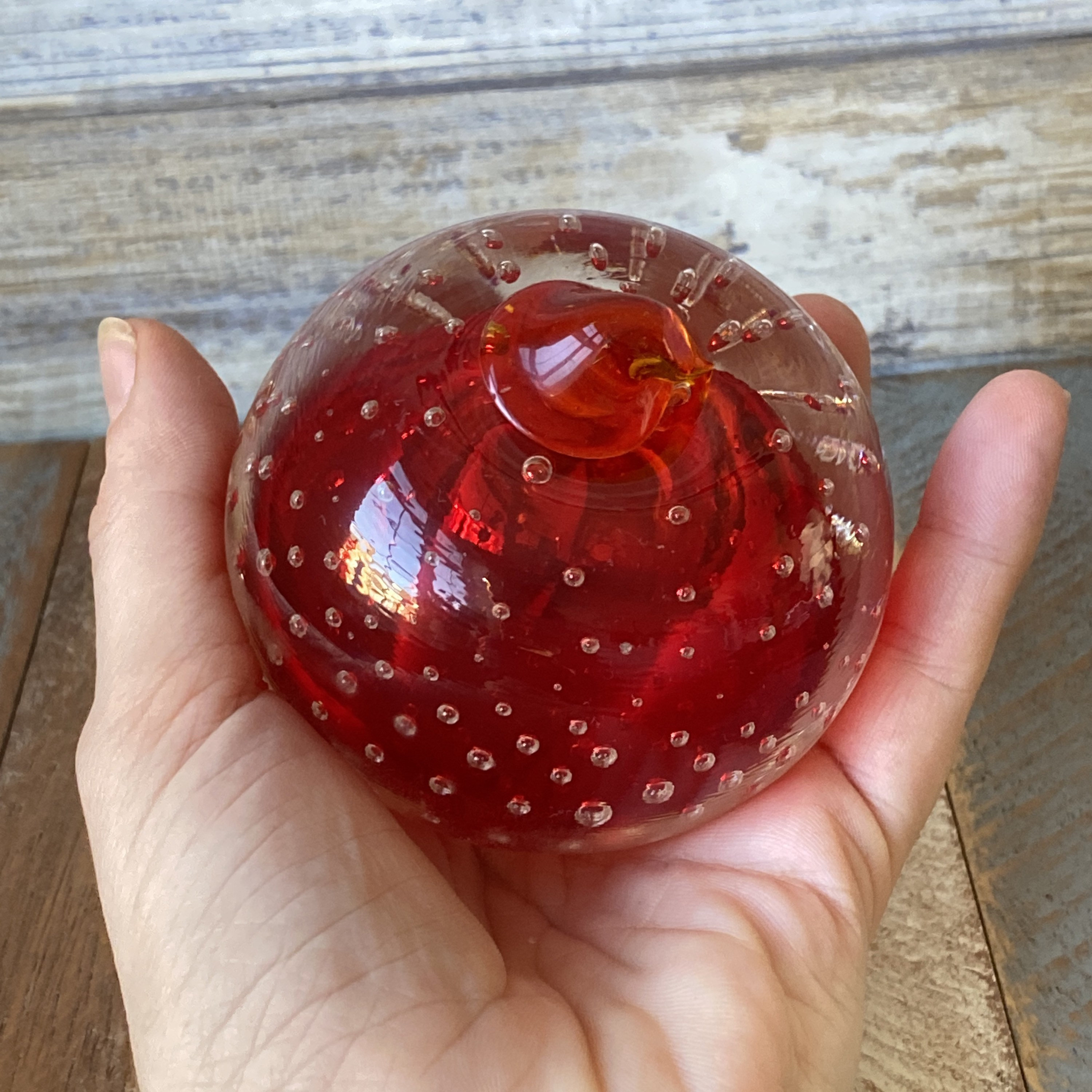 Vintage Murano Style Controlled Bubble Red and Clear Glass