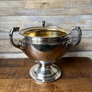 Antique Art Deco Sheffield Silver Plated Large Tazza Footed Bowl with Lion Heads
