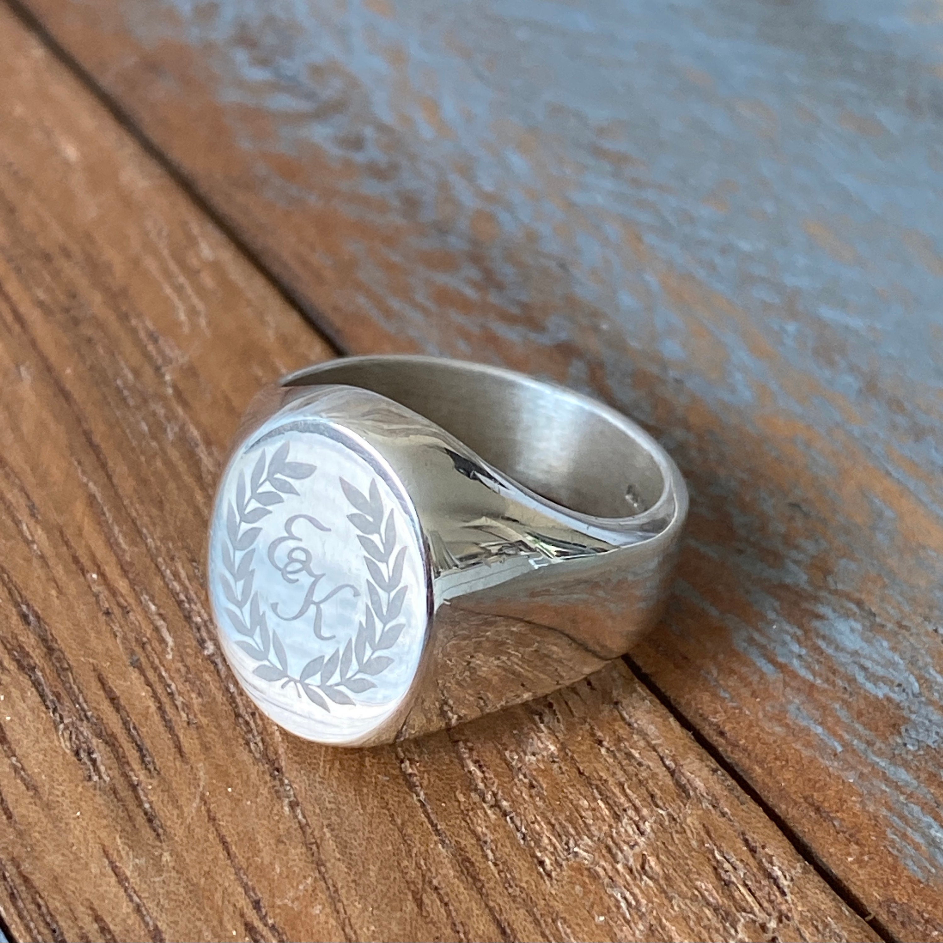 Signet Ring in Sterling Silver with Engraved Monogram - Handmade By AOL  Special