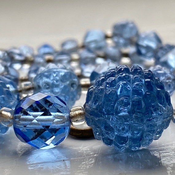 Antique Art Deco Light Blue Bohemian Glass Beads … - image 3
