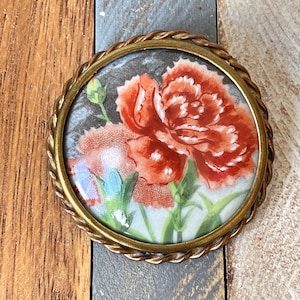 Antique French Limoges Hand Painted Carnations Floral Brooch 1920s