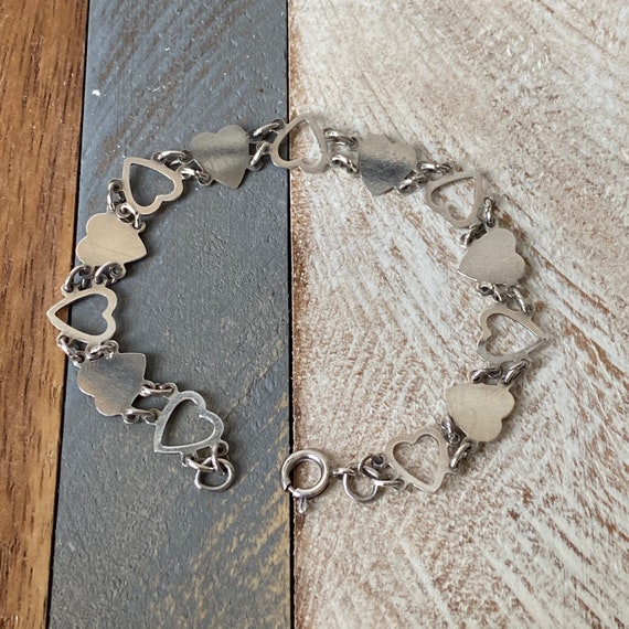 Vintage 925 Solid Sterling Silver Linked Heart Bracelet