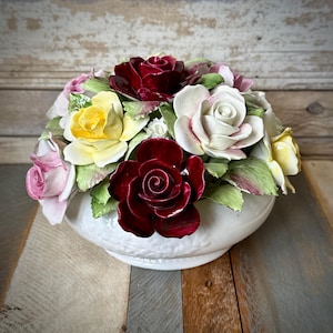 ロイヤル・ドルトンの薔薇花籠　  bone china Royal Doulton Bone China Flower Basket - Etsy