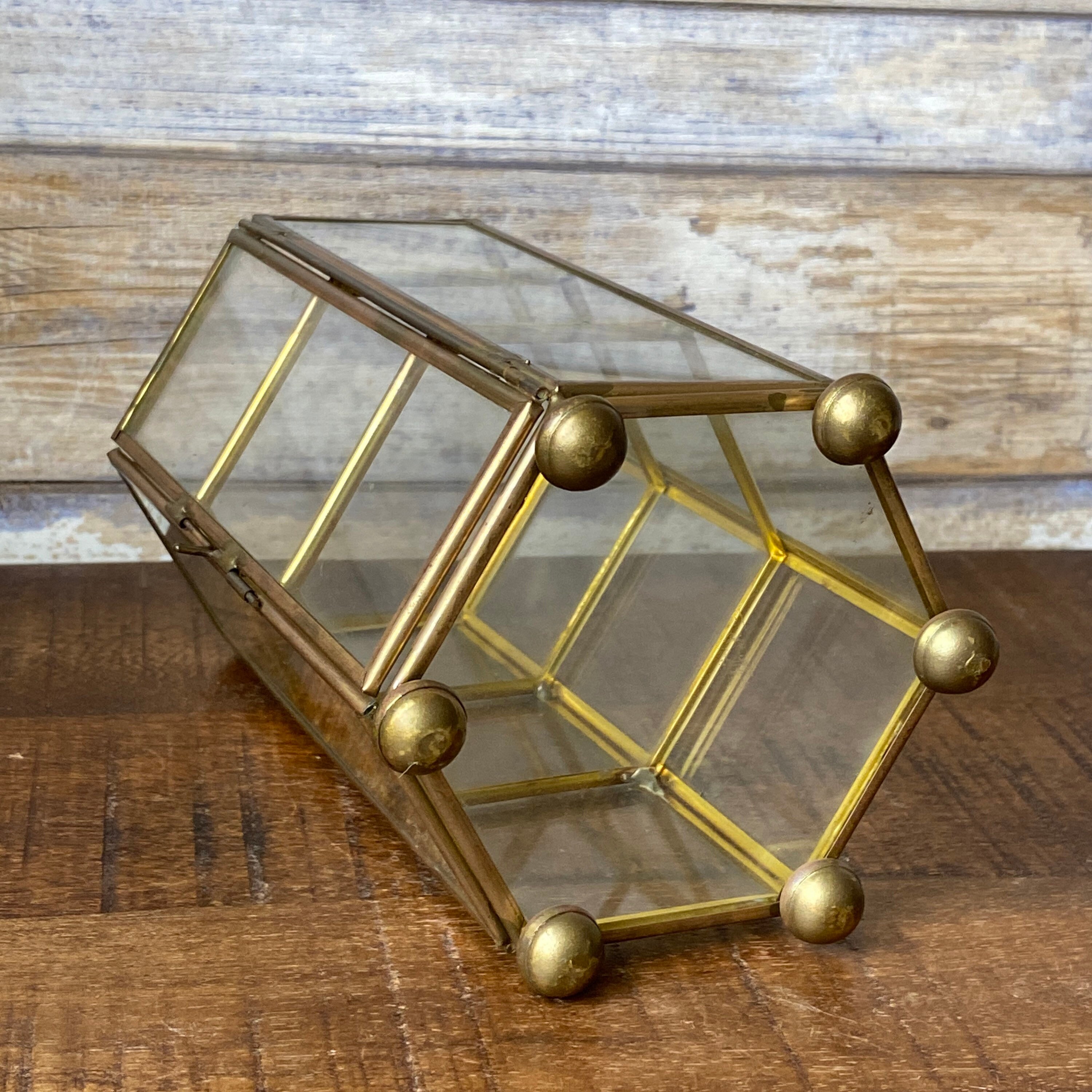 Vintage Miniature Display Hexagonal Glass and Brass Etsy