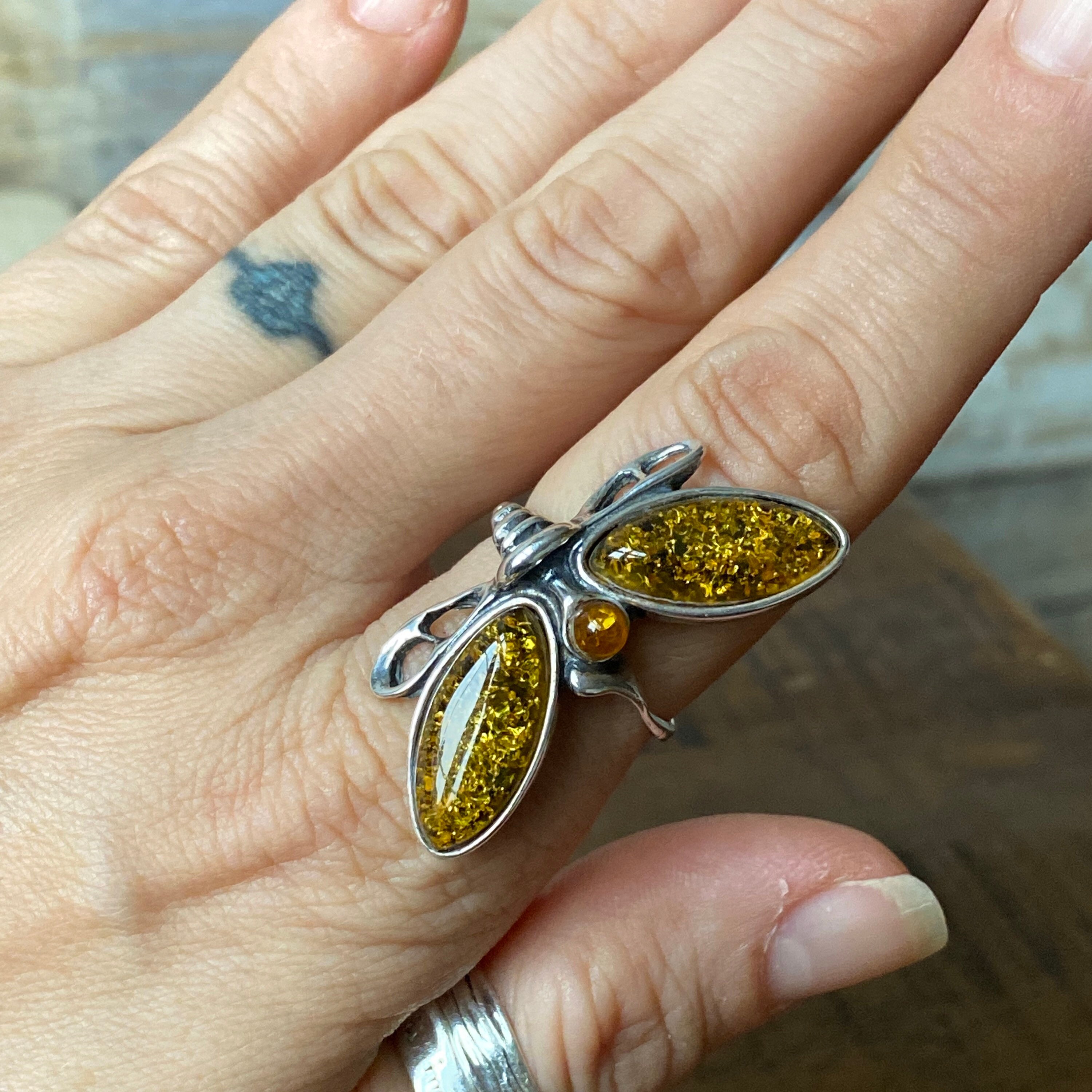 Elegante anello argento sterling 925 massiccio libellula