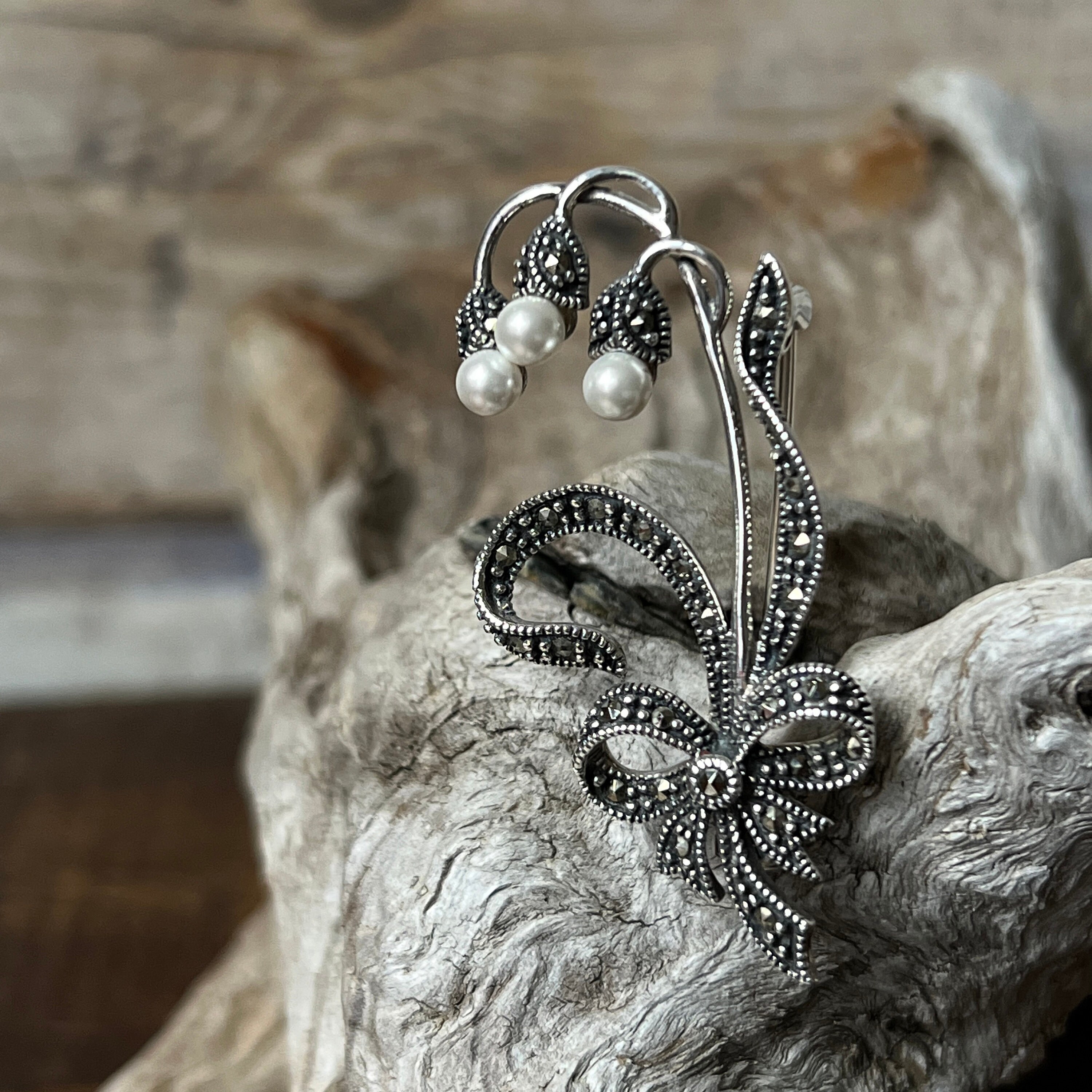Broche Ancienne Argent Sterling 925 Avec Perles - Vintage, Sans Marque
