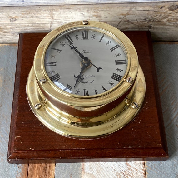 Vintage Brass Marine Nautical Ship Wall Clock Robinclox Quartz England 
