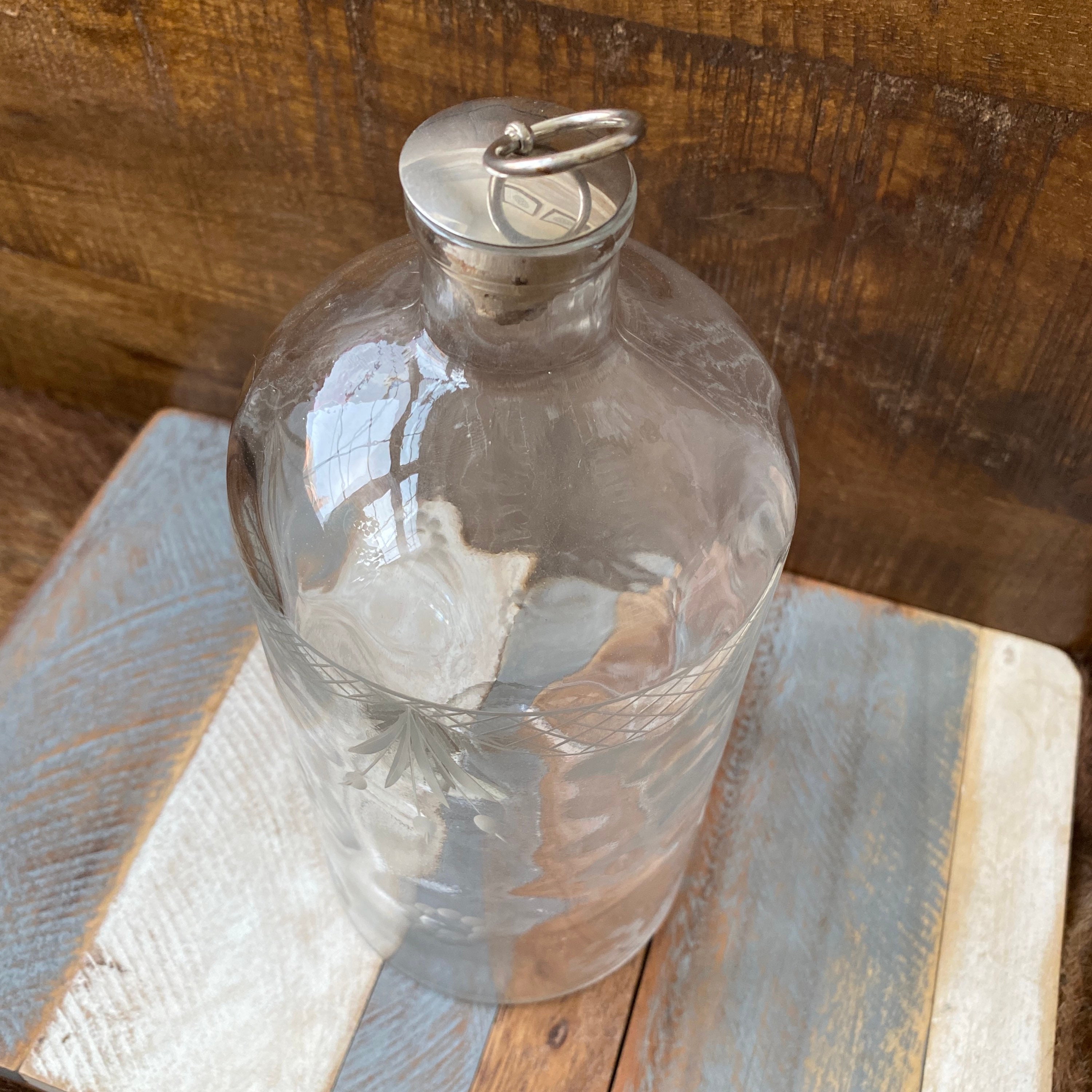 Antique Etched Glass Apothecary Bottle Vase With Silver Plated Etsy UK