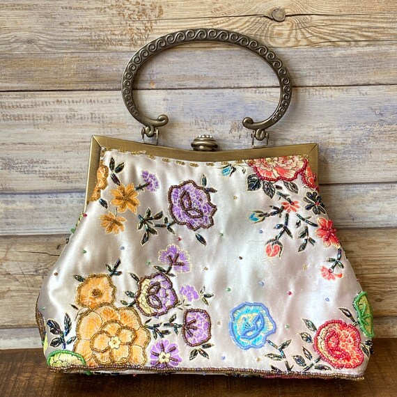 Pochette Da Sera Floreale Con Ricamo E Perline, Borsa Elegante Con Catene Staccabili Per Matrimoni E Feste - 2
