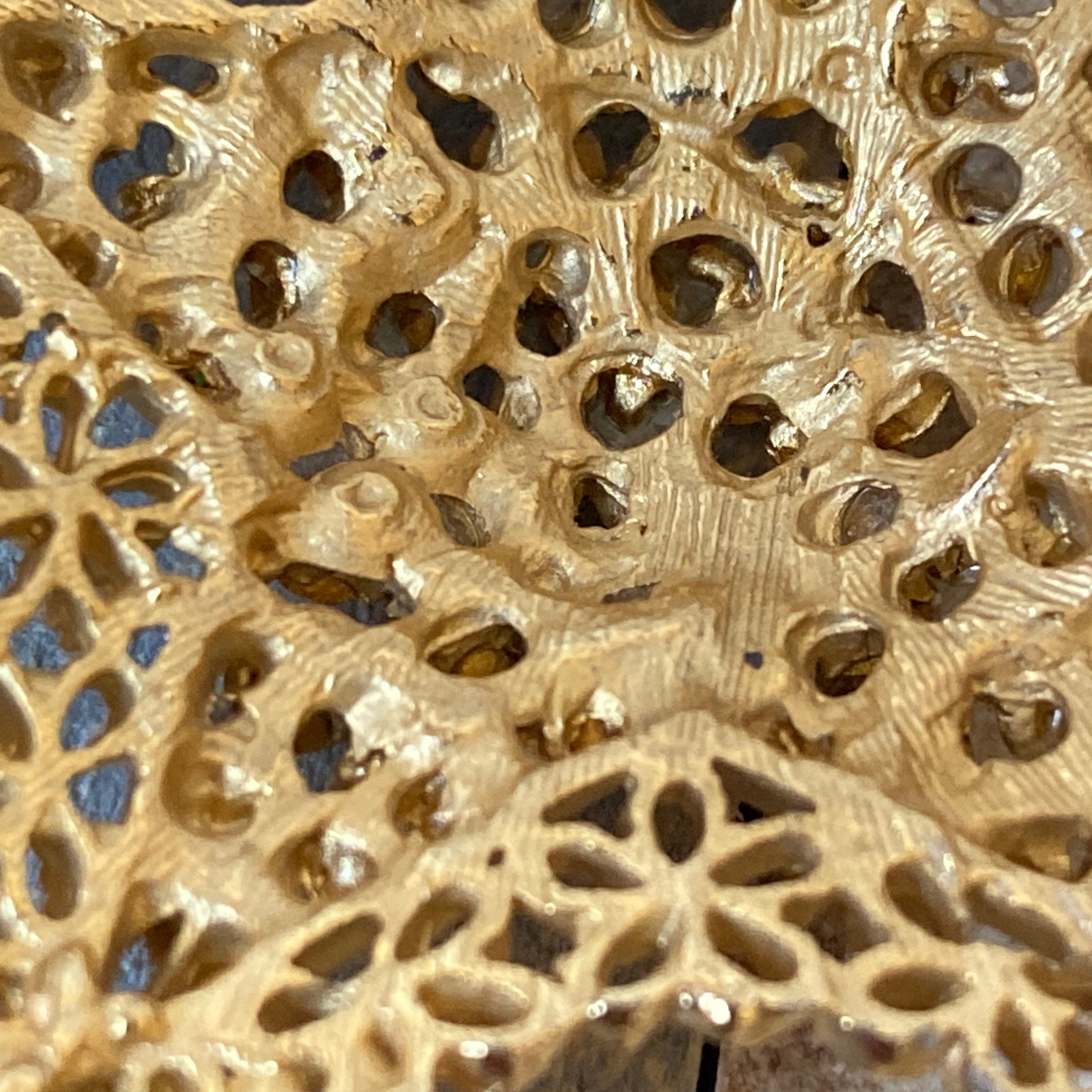 Vintage Costume Jewellery Gold Toned Filigree and Rhinestones Etsy