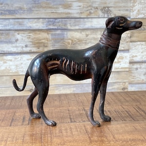 Vintage Mid-Century Bronze Windhund Whippet Hund Statue Skulptur