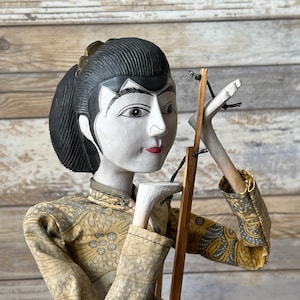 Vintage Indonesian Hand Carved Wooden Theatre Marionette Puppet Doll of Woman