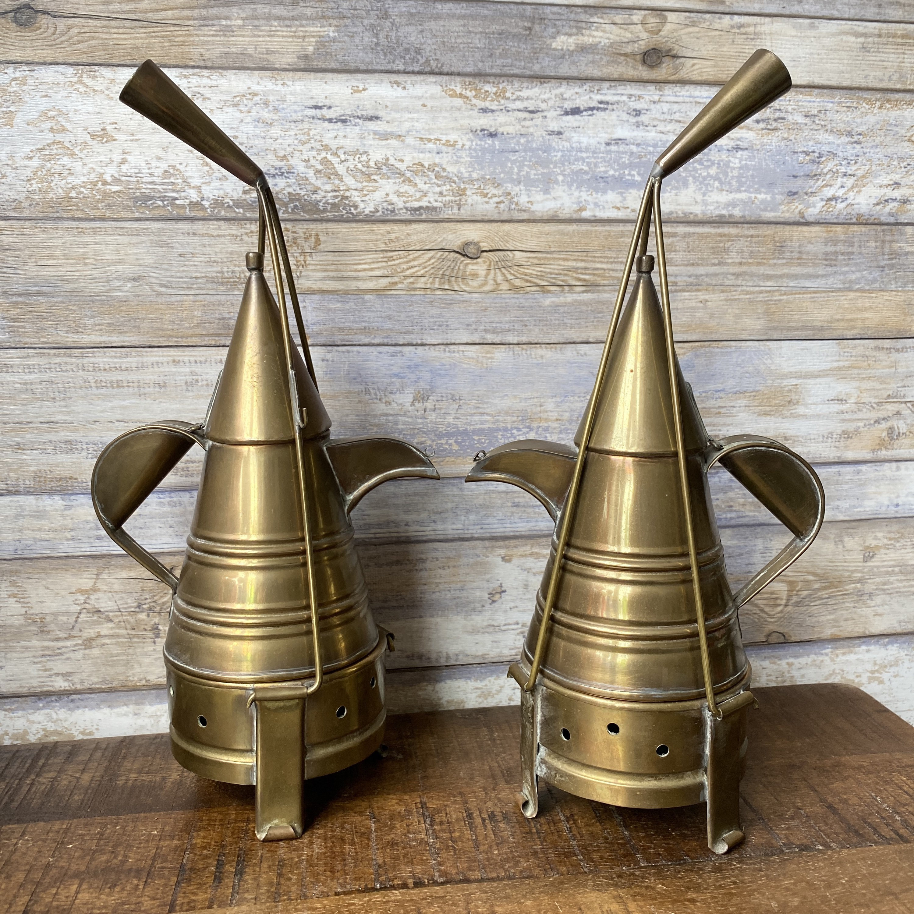 Vintage African Kenyan Brass Travelling Pair of Kettles Tea Pots
