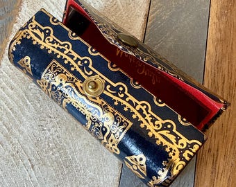 Vintage italienische Florentiner vergoldete Leder Lippenstift Etui mit Spiegel