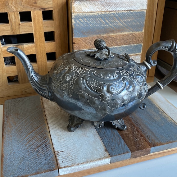 Vintage Silver Plated Ornament Tea Pot Engraved with Floral Etsy