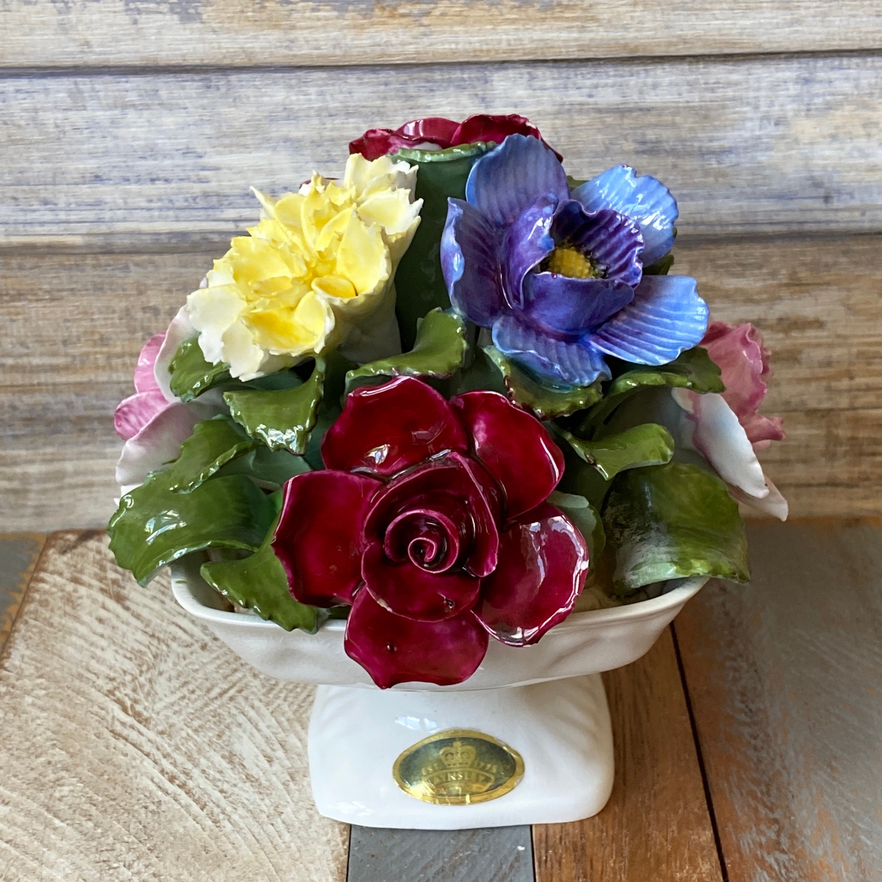 Vintage Aynsley Fine Bone China Flower Basket Bouquet Hand Modeled