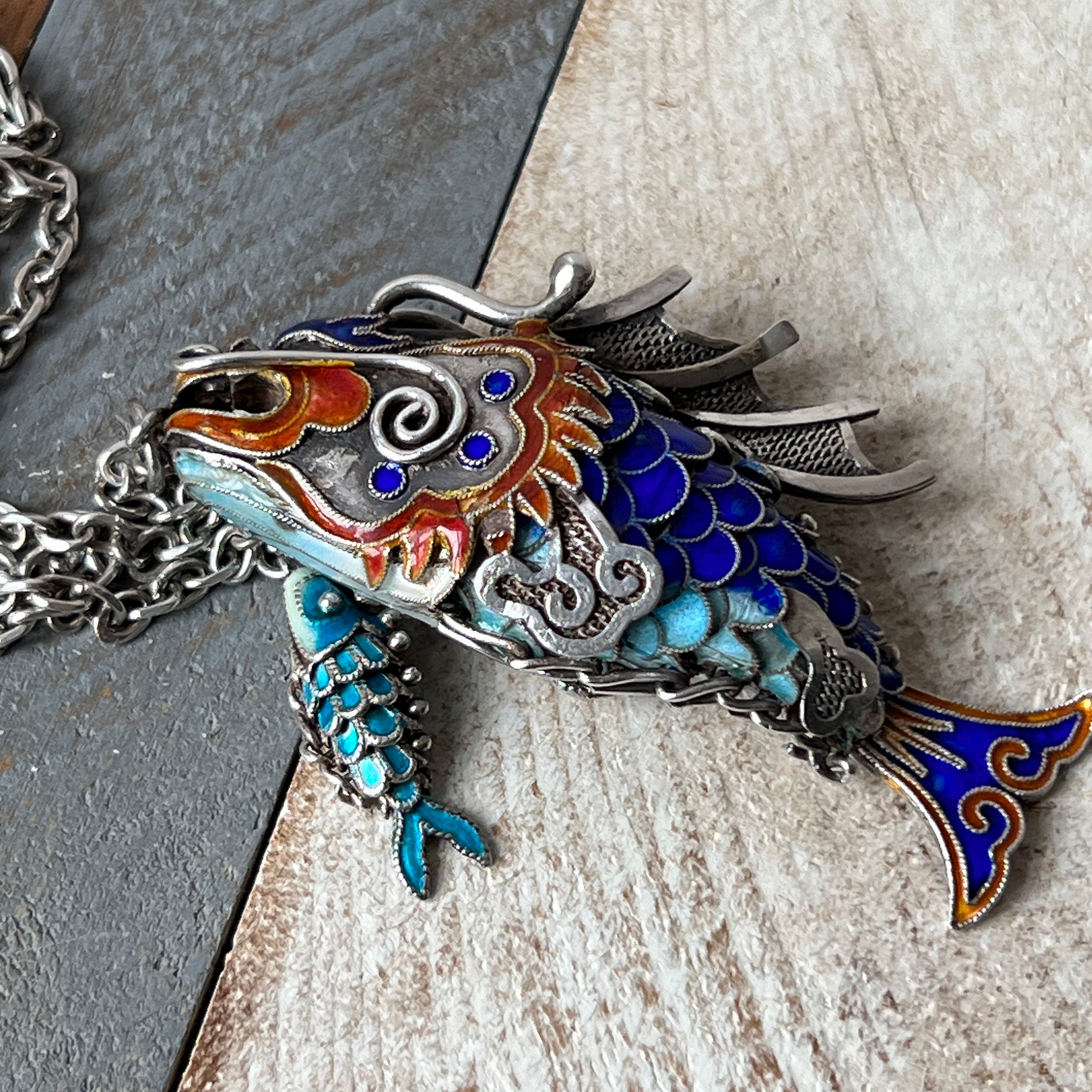 Antique Art Deco Chinese Sterling Silver Enamel Fish Necklace - Etsy