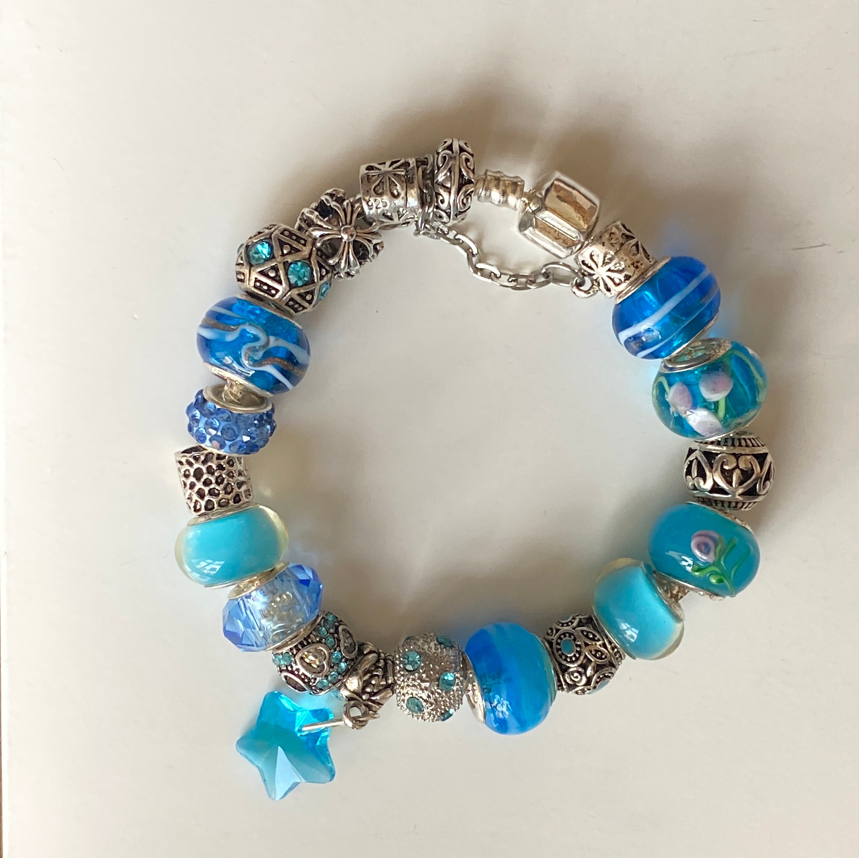 Sterling Silver Pandora Style Charm Bracelet Blue Star | Etsy