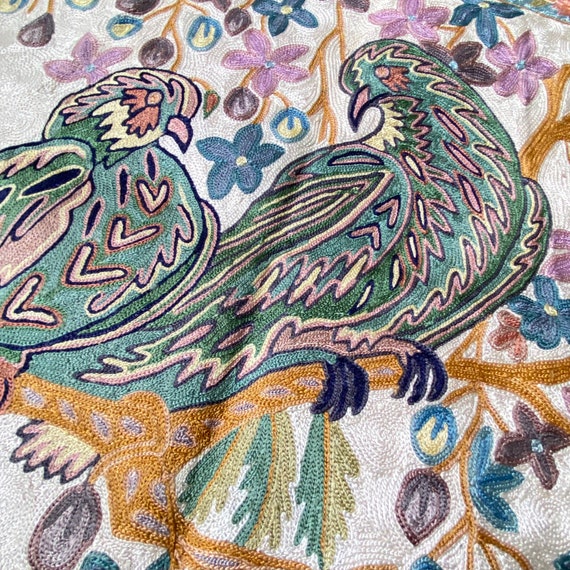 Antique Vintage Kashmiri Chain Stitch Rug Wall Hanging Tapestry