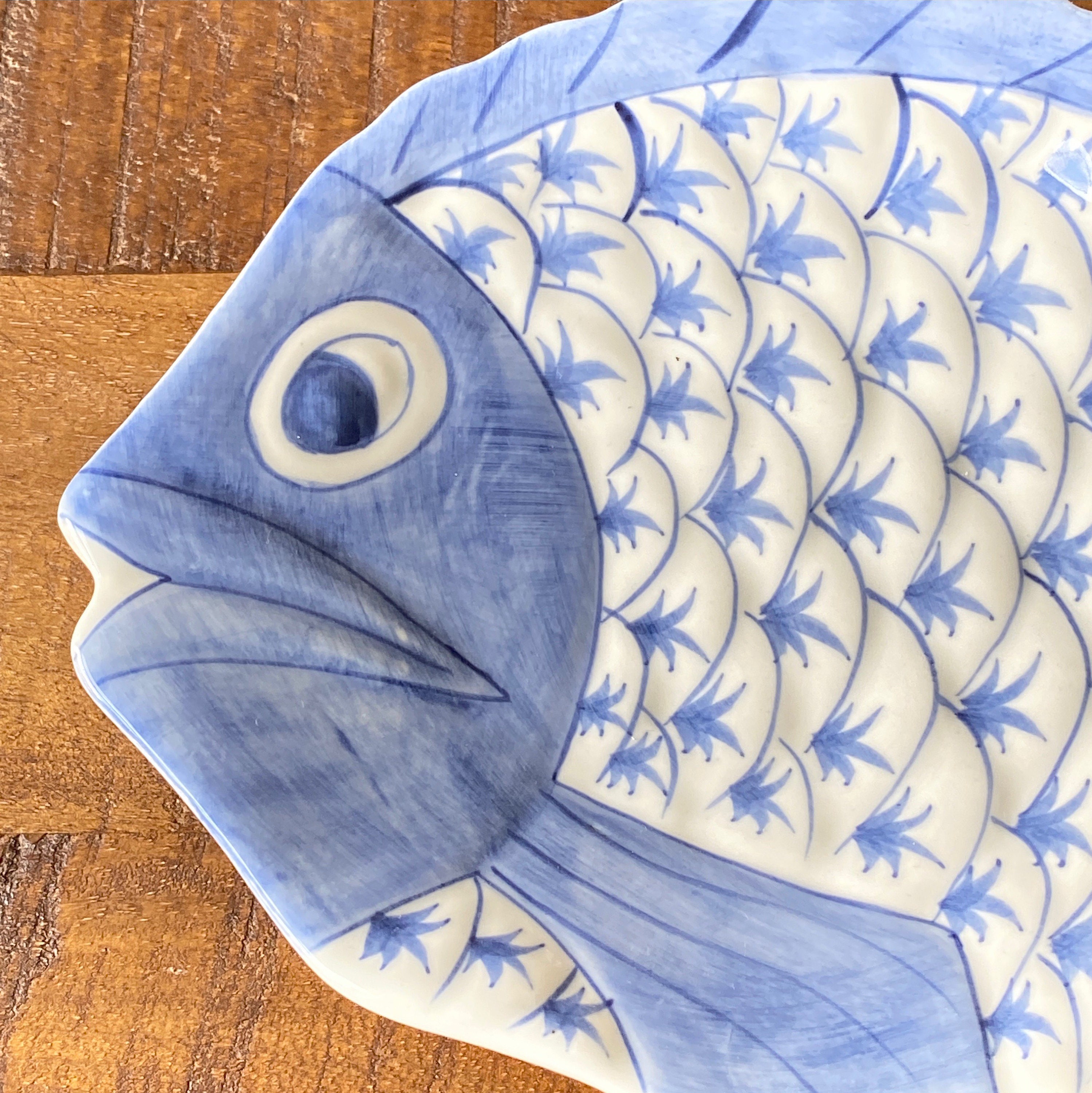 Vintage Ceramic Fish Plate Blue and White Hand Painted Etsy UK