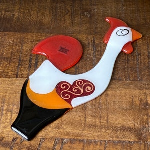 Vintage Handmade Glass Portuguese Galo De Barcelos Rooster Cockerel Flat Figure Decorative Ornament