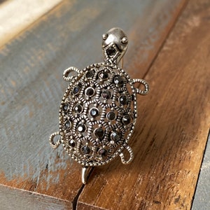 Vintage Sterling Silver Turtle Brooch with Marcasites