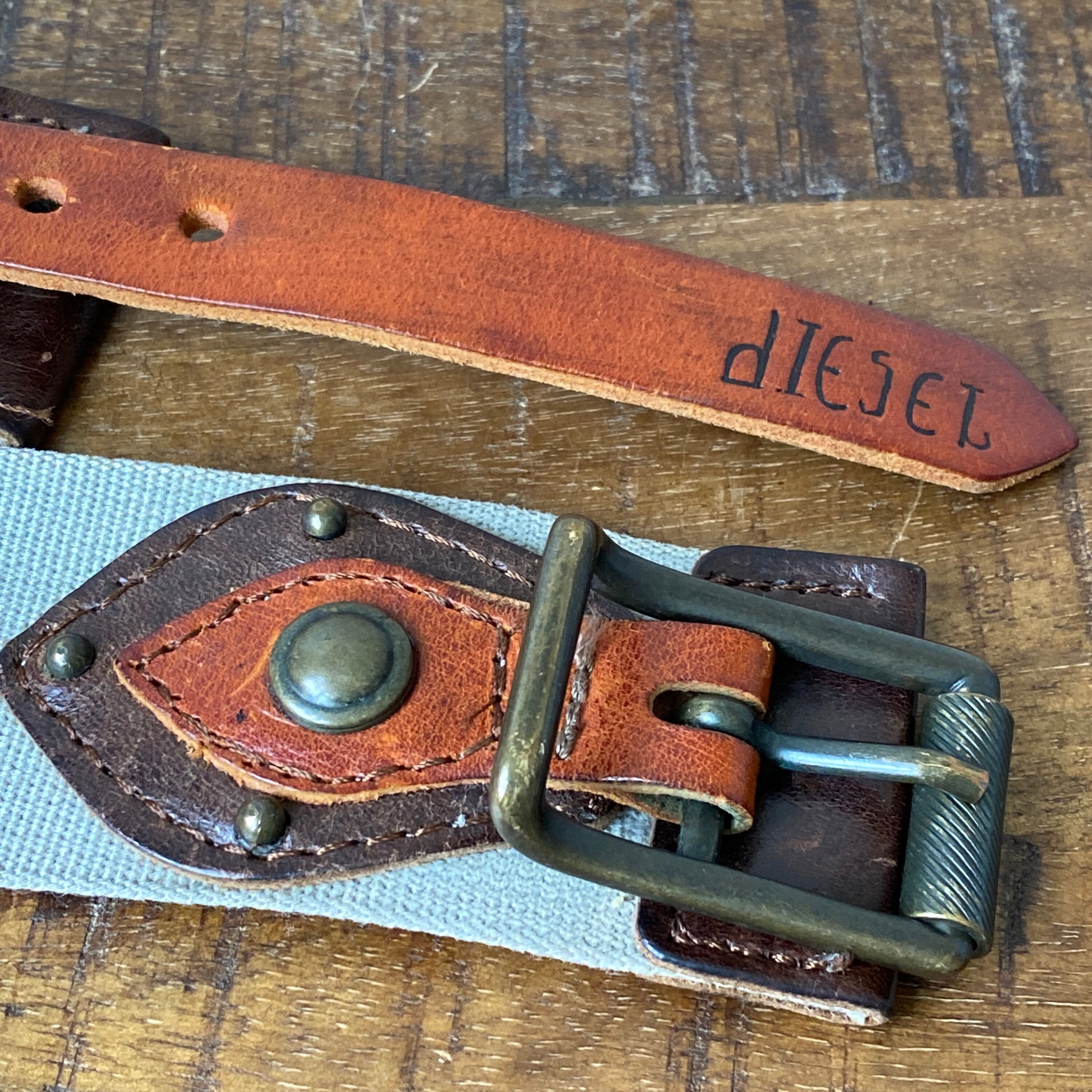 Vintage Diesel Designer Leather and Canvas Belt Small Medium