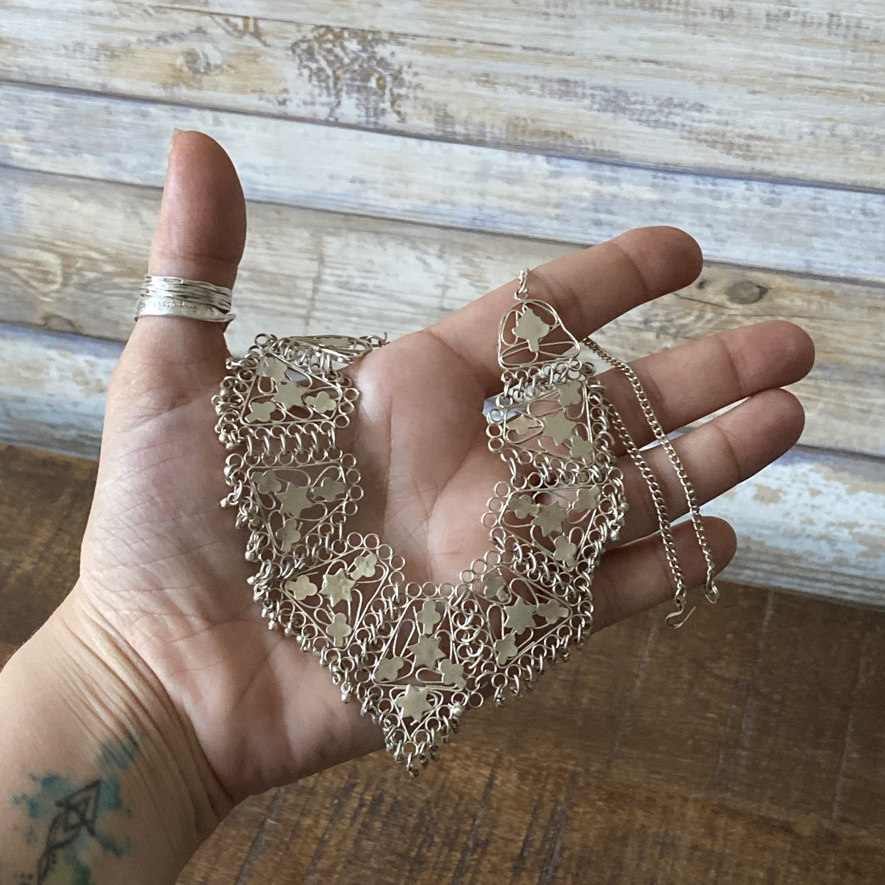 Silver filigree necklace vintage clearance