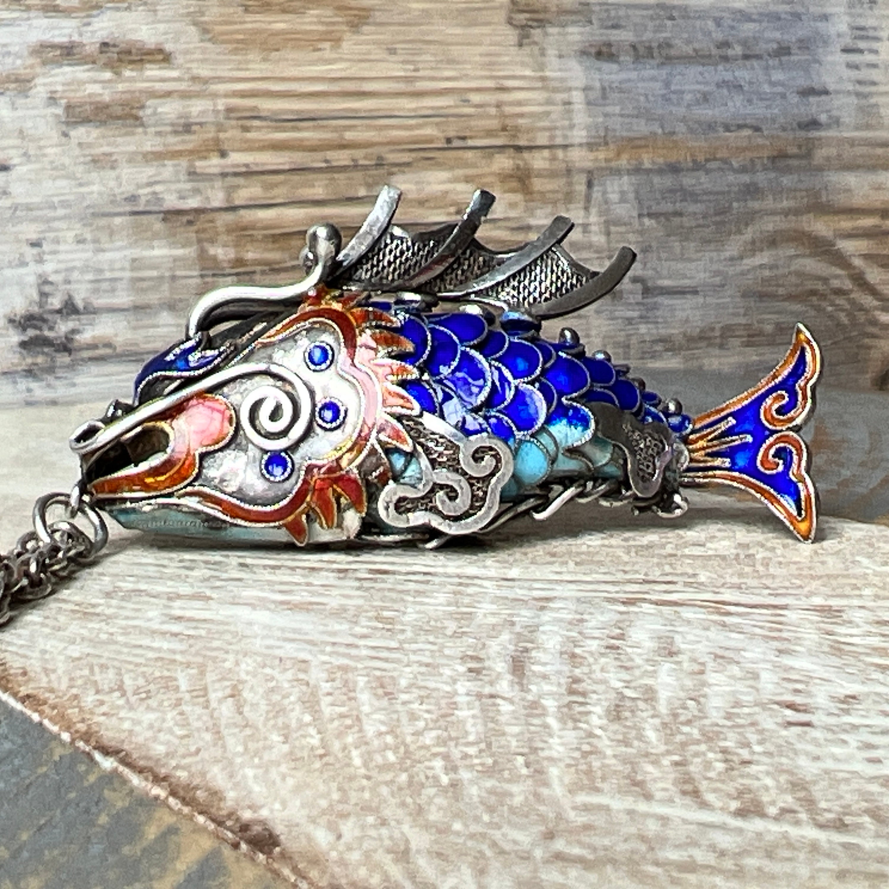 Antique Art Deco Chinese Sterling Silver Enamel Fish Necklace - Etsy