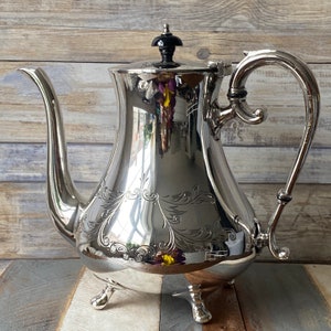 Antique Silver Plated Hand Engraved Tea Coffee Pot Made in Sheffield England