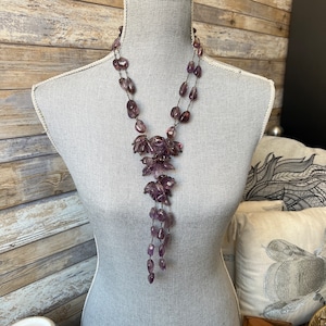Antique Art Deco Sterling Silver and Amethyst Cabochon Beads Statement Necklace circa 1920s