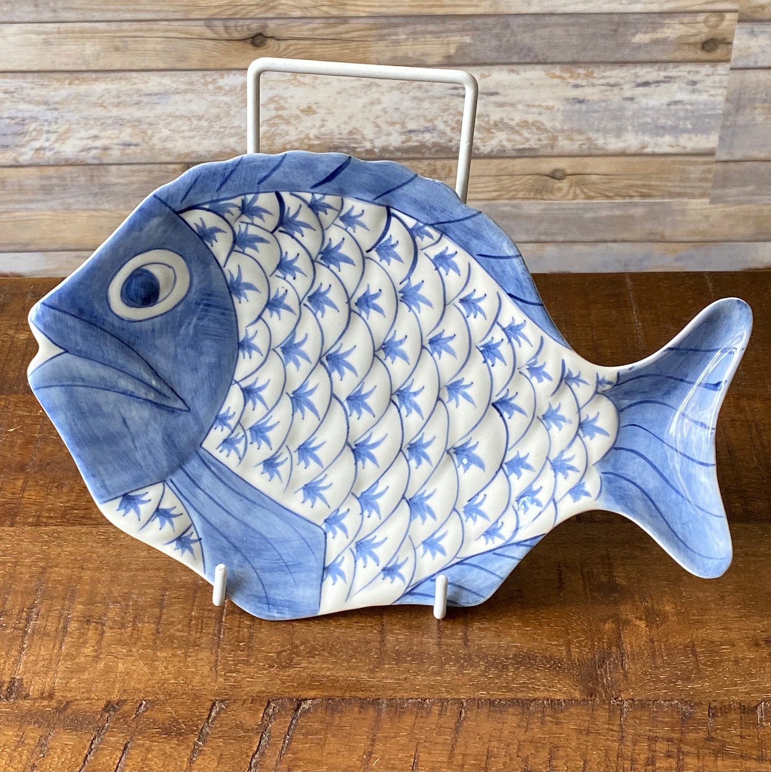 Vintage Ceramic Fish Plate Blue and White Hand Painted Etsy