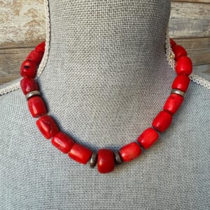 Collana Corallo Rosso Naturale Perline Barile | Vintage 18" Chiusura A Sfera | Fatto A Mano