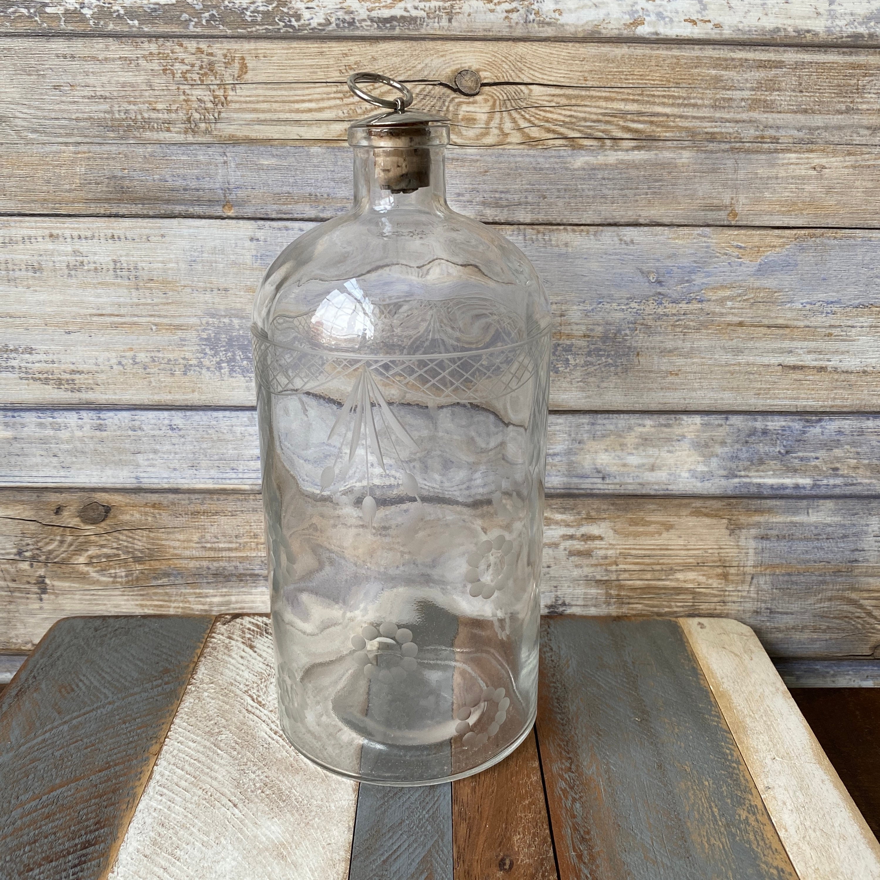Antique Etched Glass Apothecary Bottle Vase With Silver Plated Etsy UK
