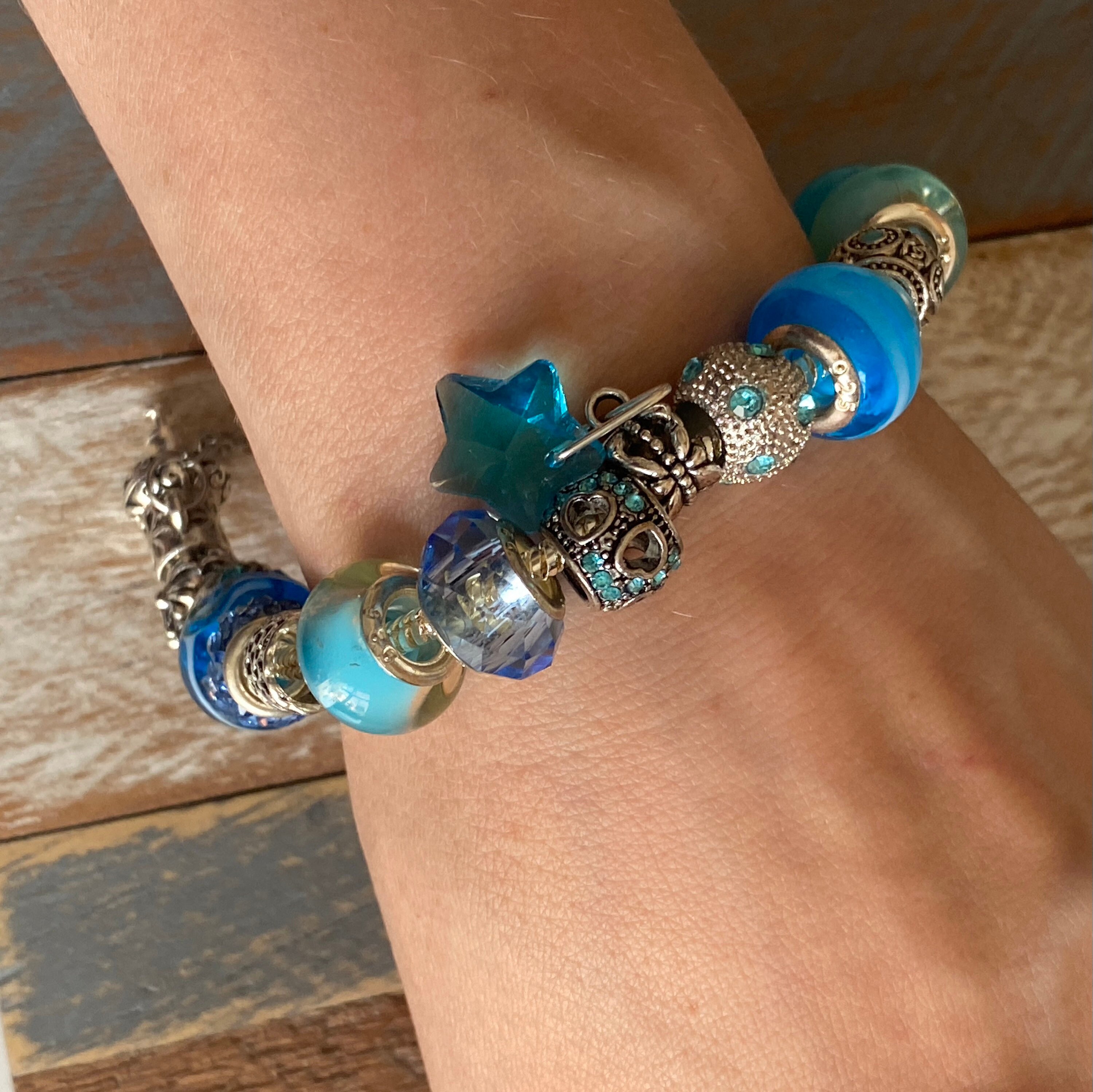 Sterling Silver Pandora Style Charm Bracelet Blue Star Etsy