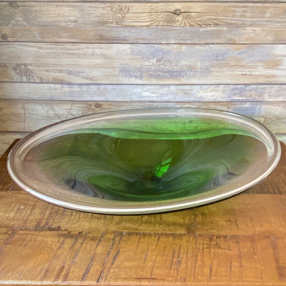 Vintage 1960s Space Age Mint Green and Clear Oval Murano