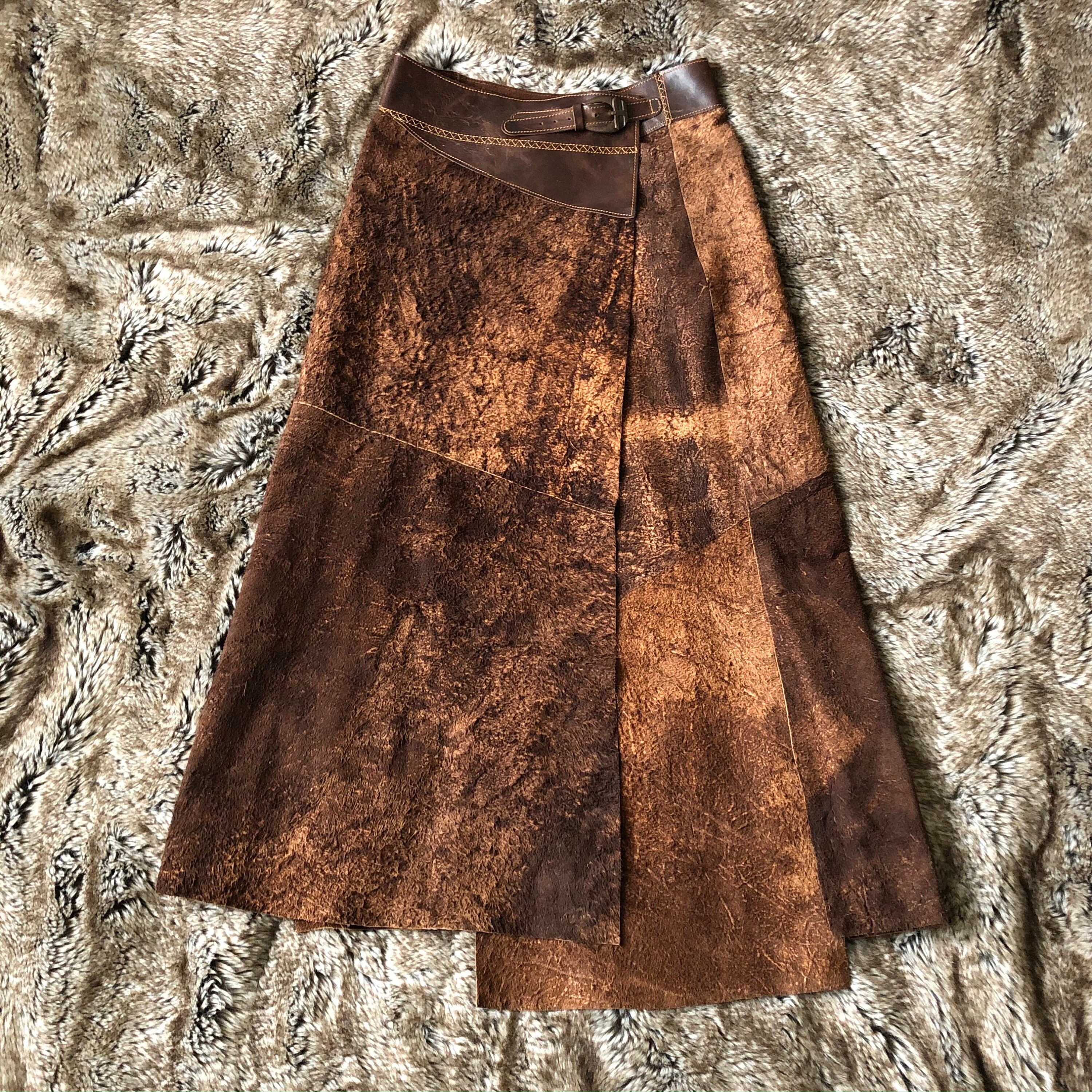 Brown cowhide skirt hot sale