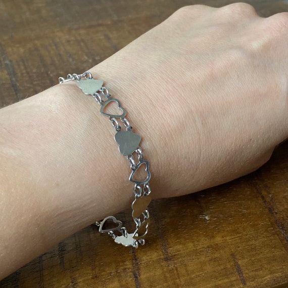 Vintage Heart Charm Bracelet Sterling Silver - Etsy