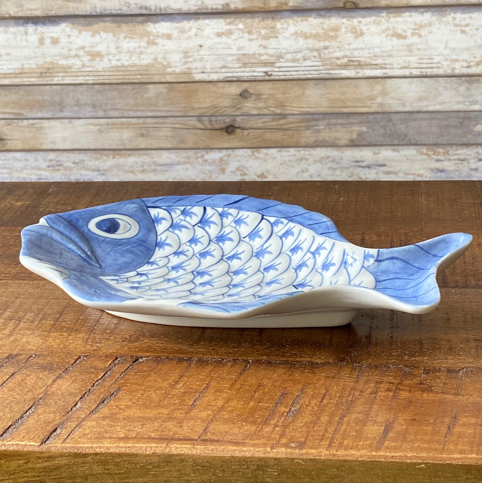 Vintage Ceramic Fish Plate Blue and White Hand Painted Etsy