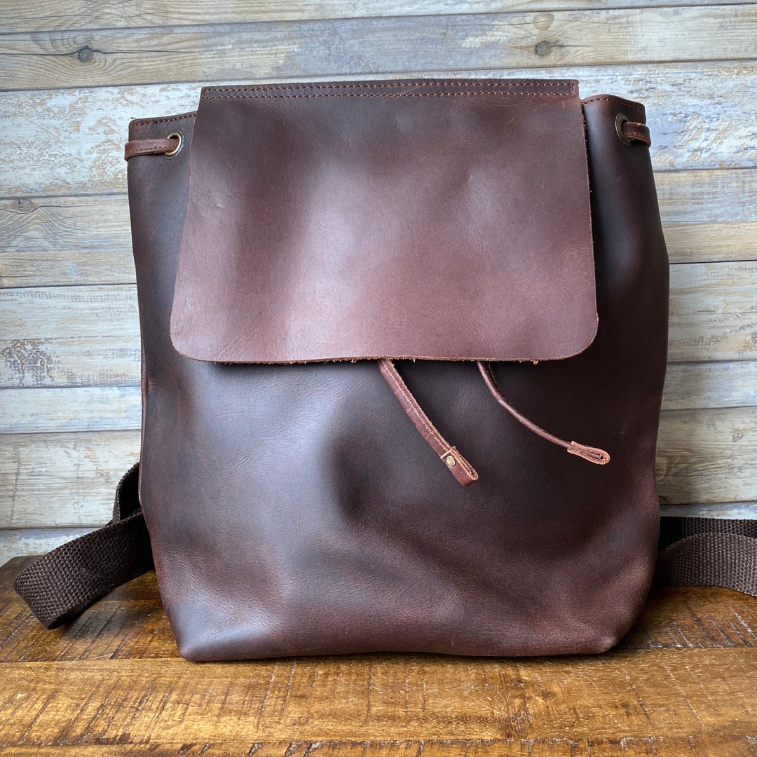 Vintage Handmade Genuine Leather Chocolate Brown Backpack Rucksack ...