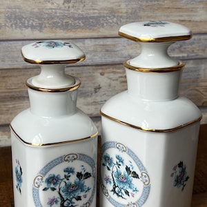 Antique Limoges Porcelain Perfume Bottles: French Art Deco Floral Gilded Pair