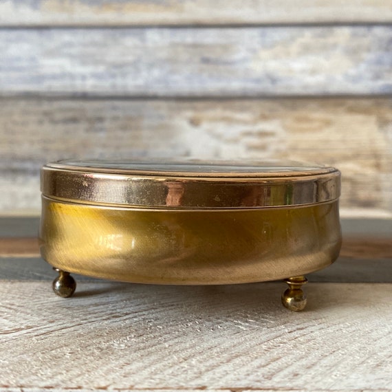 Vintage Polished Brass Red Velvet and Painted Sil… - image 4